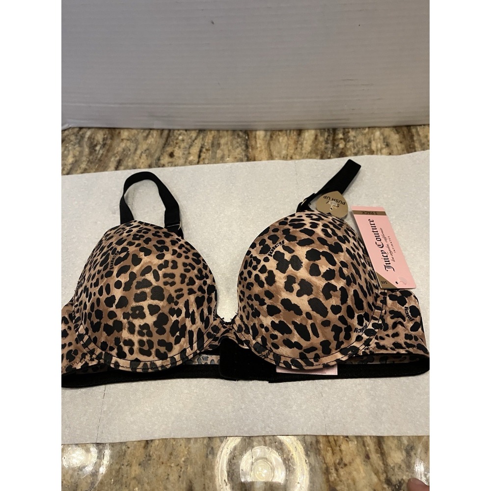 JUICY COUTURE Sexy Leopard Print Push Up Bra SIZE 34B Logo Band Padded NWT Sexy